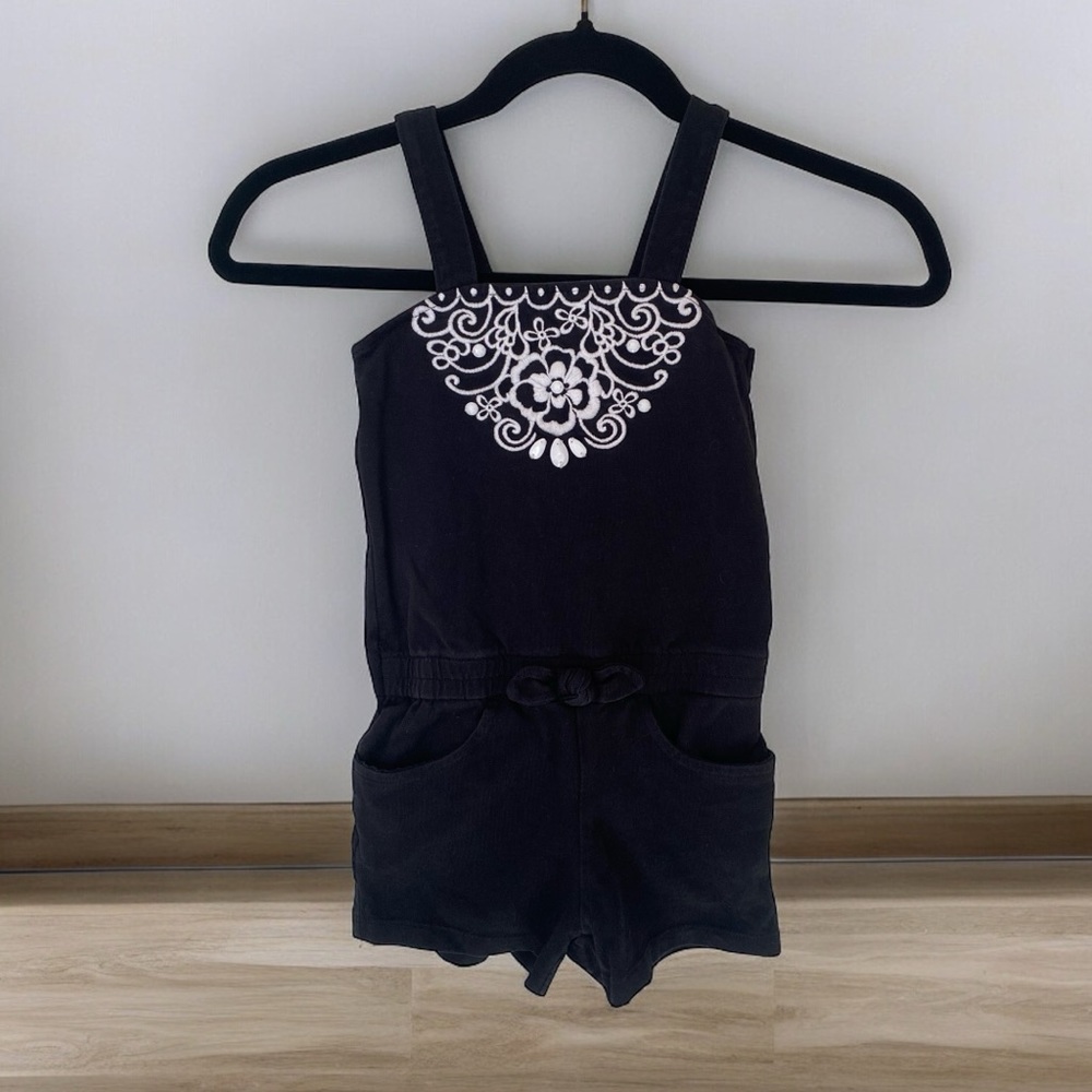 Gymboree Girls White Embroidered Flower Bead Tank Romper Size 4